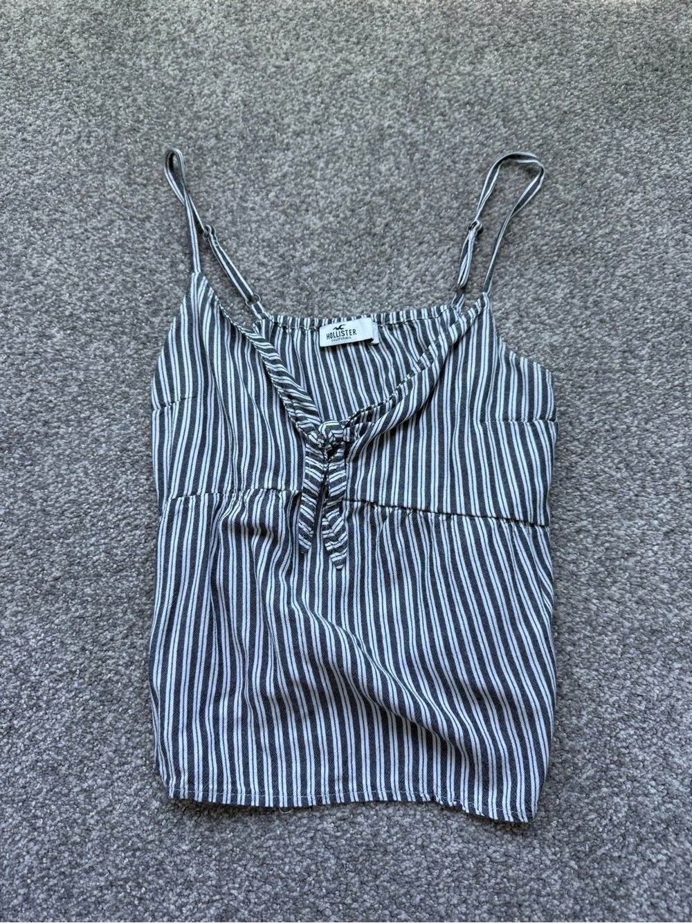 Hollister Black and White Striped Tie-Front Cami Tank Top
